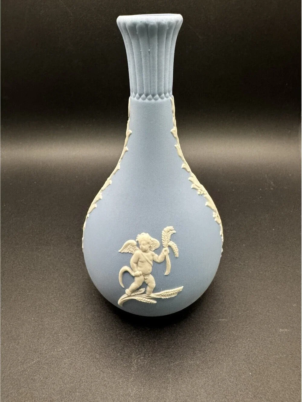 Wedgwood Jasperware Blue Bud Vase - 5” Cherubs